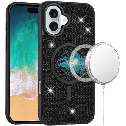 For Apple iPhone 16 Plus (6.7") Diamond Sparkly Bling Design Rhinestone Hybrid Skin TPU with Magnetic Circle MagSafe Compatible Case Cover