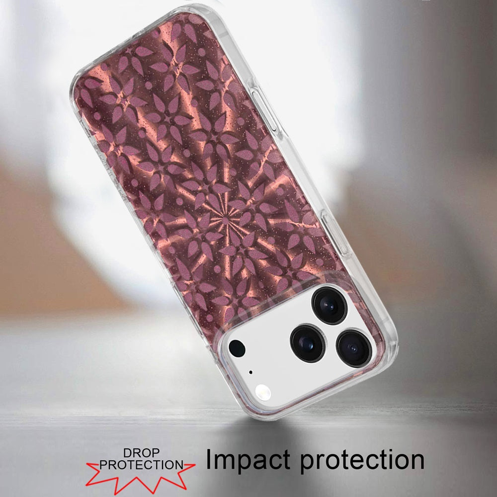 For Apple iPhone 17 Pro Stylish Pattern Fashion IMD Printed Design TPU Double Layer Slim Shockproof with Magnetic Back Case Cover Flowers Mandala Brown