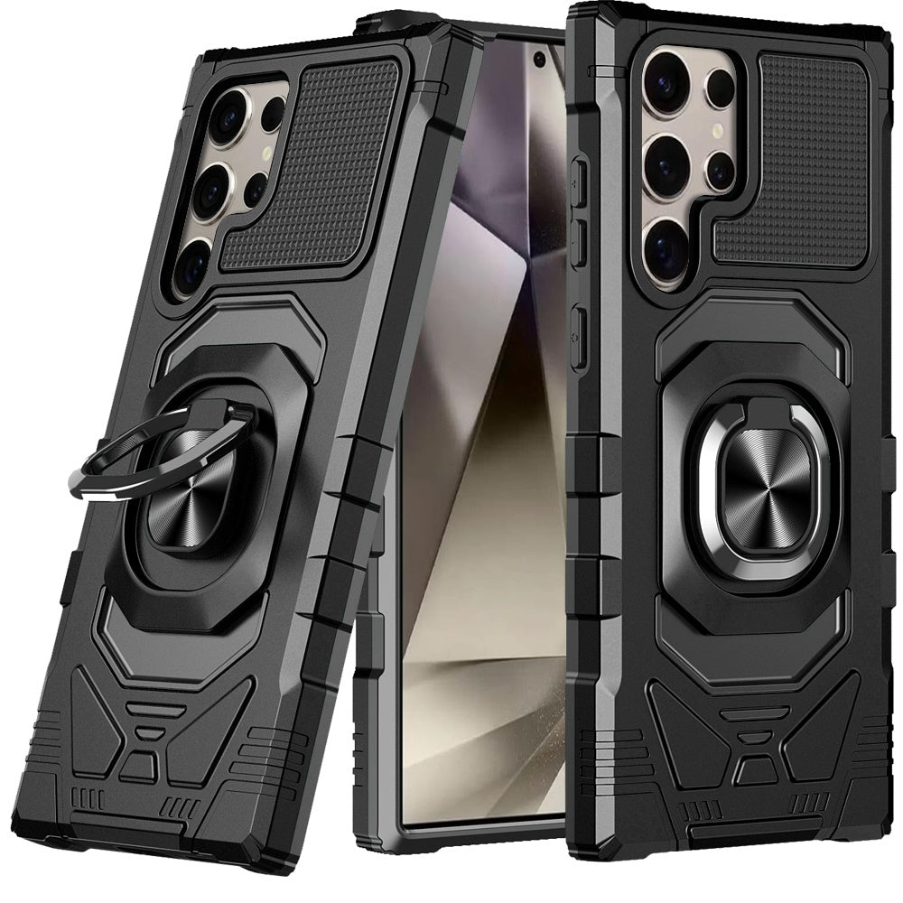 For Samsung Galaxy S25 Ultra Hybrid Dual Layer with 360° Rotate Magnetic Ring Stand Holder Kickstand TPU Rugged PC Shockproof Case Cover