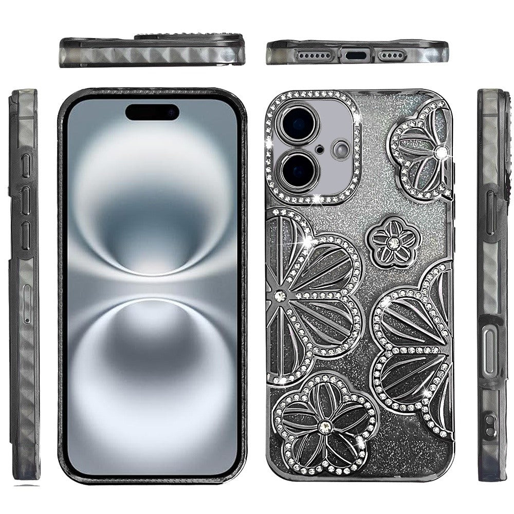Phone Case for Apple iPhone 16 Plus Shimmer Glitter Floral Thick TPU Shockproof Durable Grip Camera Protection Anti-Scratch Stylish Design Cover