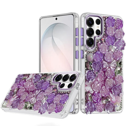 For Samsung Galaxy S26 Ultra Muti-Color Floral Fashion Bling Crystal 3D Full Diamonds Stones Sparkle Rhinestone Glitter Hybrid Case Cover