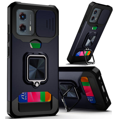 For Motorola Moto G Power 5G 2025 Wallet Case with Ring Stand & Slide Camera Cover Back Credit Card Slot Holder, Military Grade Case Cover