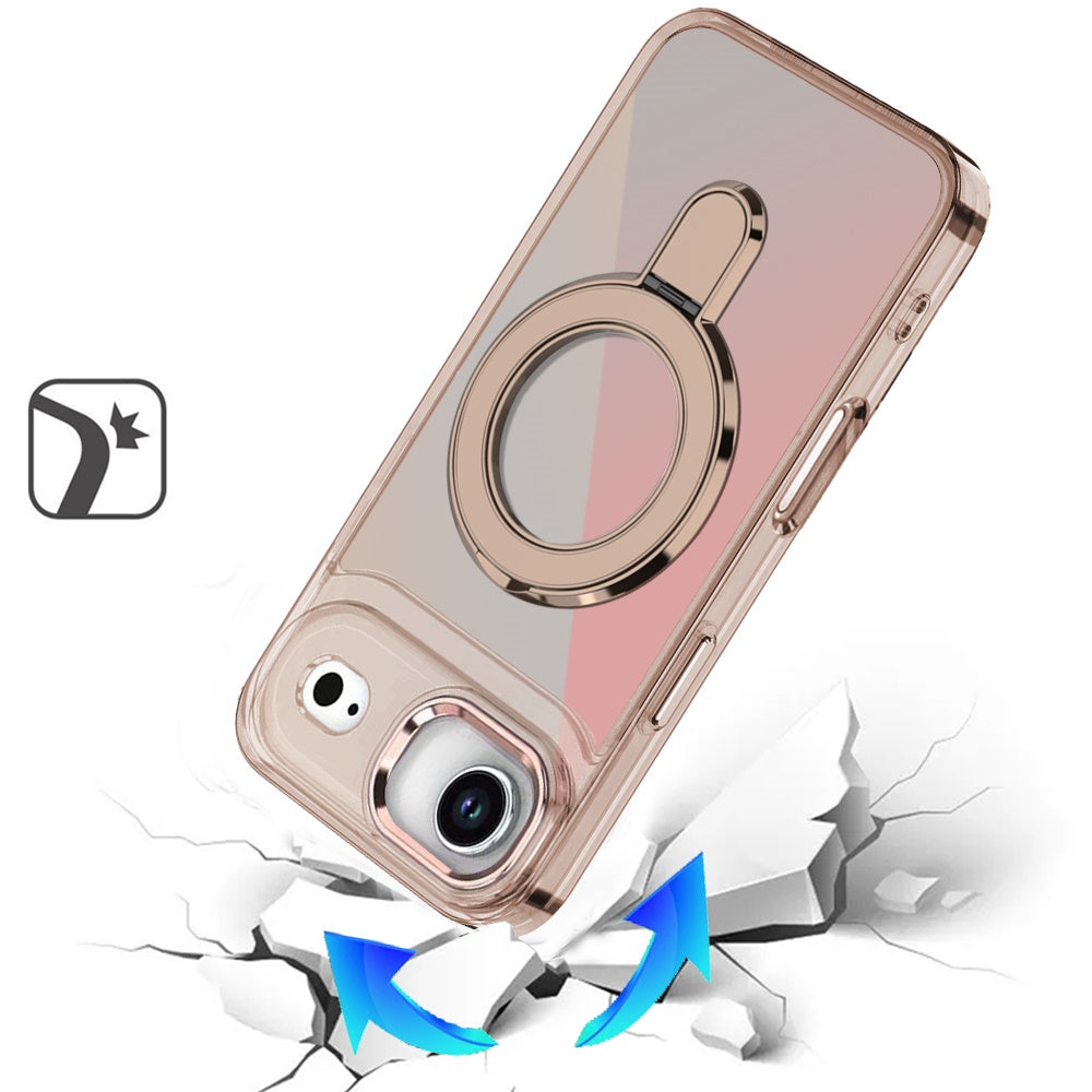 For Apple iPhone 17 AIR Chrome Hybrid with Rotating Magnetic Circle Ring Stand, Slim Shockproof Hybrid Case Cover