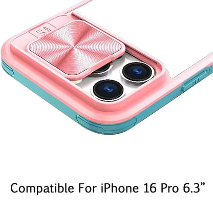 For Apple iPhone 16 Pro Hybrid Cases with Sliding Camera Cover Transparent Shockproof Bumper TPU Protective Case Cover Pink/Blue