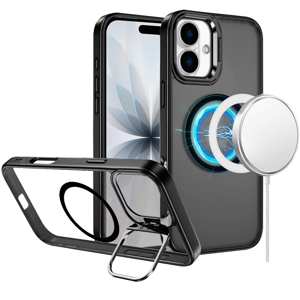For Apple iPhone 17 (6.3") Heavy Duty Metallic Hybrid Tough TPU with Camera Ring Stand, MagSafe Compatible, Rugged Drop Protection Case Cover