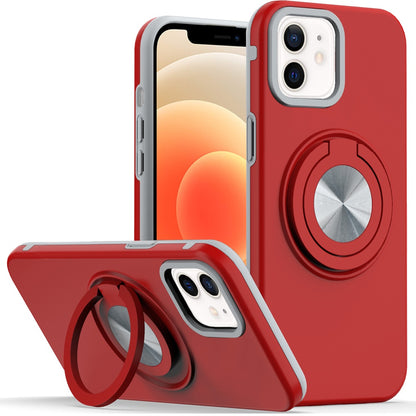For Apple iPhone 17E /16E Metal Matte Hybrid with Invisible Rotational Ring Stand, Car Mount Friendly, Military Grade Slim Fit Sturdy Case Cover Red