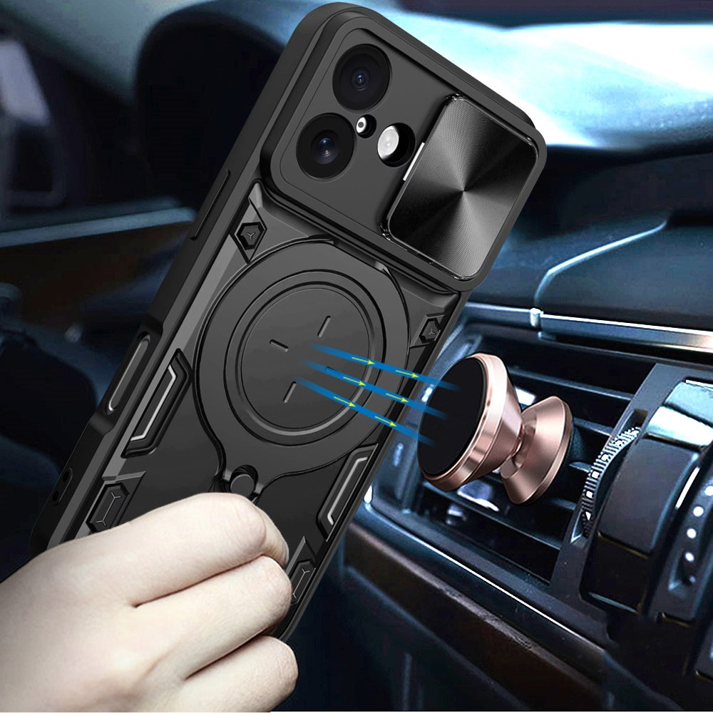 For Apple iPhone 17 Pro Hybrid Magnetic 360° Ring Kickstand, MagSafe Compatible, Durable Full Camera Lens Protection Case Cover Black