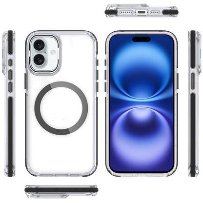 For Apple iPhone 17 Pro Hybrid Clear Back Case with Invisible Camera Bracket Stand, MagSafe Magnetic Circle, Shockproof Color Frame Case Cover Black