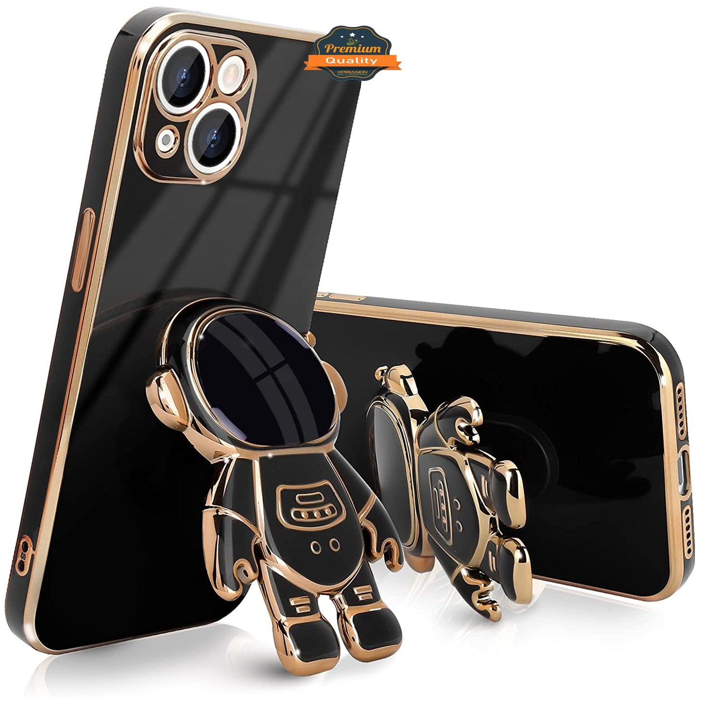For Apple iPhone 16 (6.1") Astronaut Hidden Stand Holder Plating Hybrid Electroplated Bumper Shockproof Armor Cute Case Cover