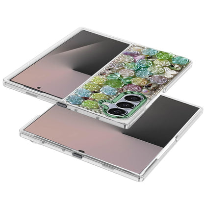 For Samsung Galaxy Z Fold 7 Muti-Color Floral Fashion Bling Crystal 3D Full Diamonds Stones Sparkle Rhinestone Glitter Hybrid Case Cover