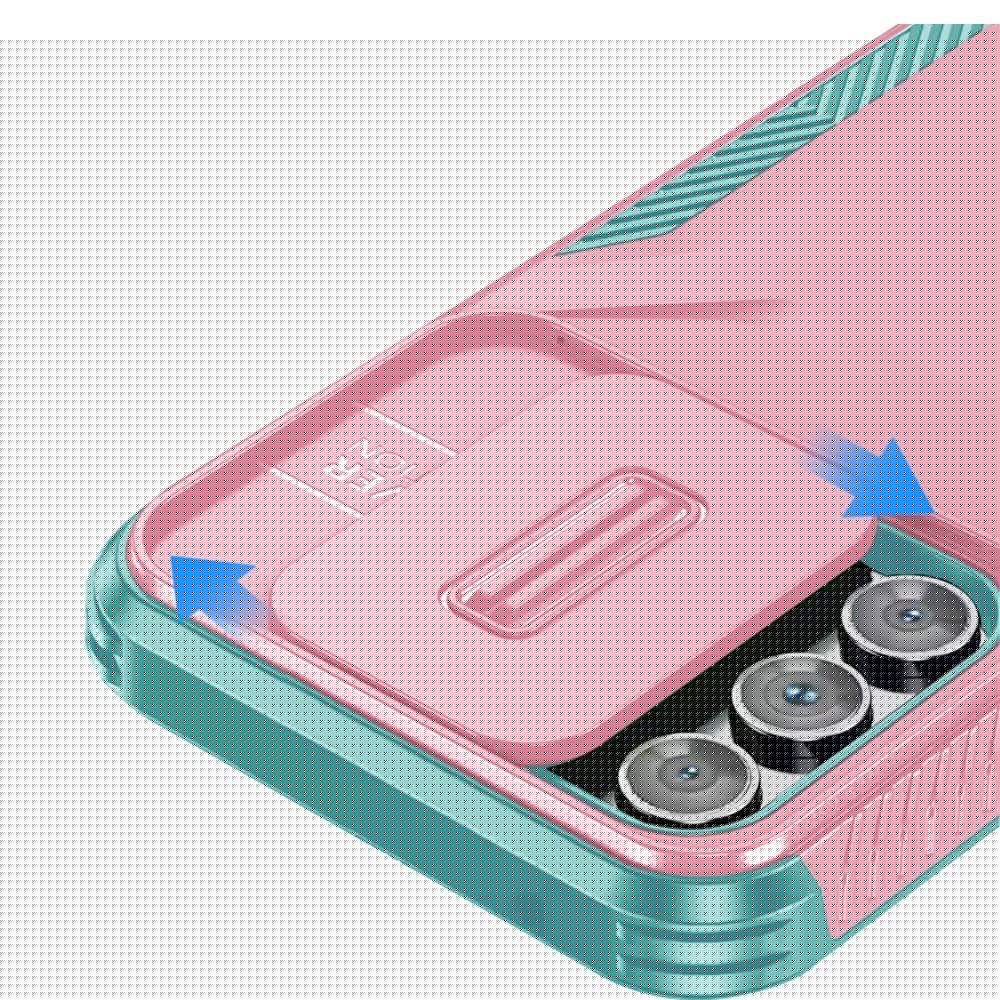 For Samsung Galaxy A16 5G Slim Fit Shockproof Hybrid with Slide Camera Window Covering, Rugged Tpu Silicone Hard PC Bumper Case Cover Pink-Teal