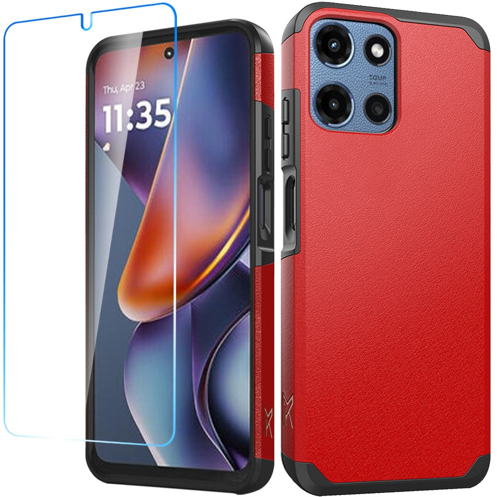 For Motorola Moto G 5G 2025 Tough Hybrid Dual Layer Hard PC TPU Rubber Bumper, Shock Absorption, Screen Protector Included Case Cover