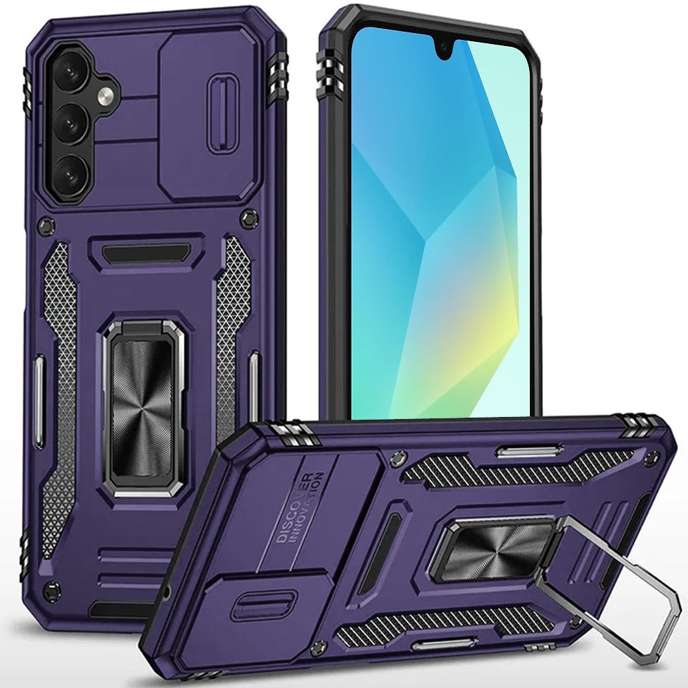 For Samsung Galaxy A16 5G Hybrid Case with Rotation Ring Stand Shockproof & Slide Camera Window TPU Armor Drop-proof Case Cover