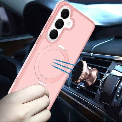 Phone Case for Samsung Galaxy S26 Magnetic Ring Stand Full Rotation Matte Shockproof Grip Anti Slip Durable Camera Protection Hybrid Cover Light Pink