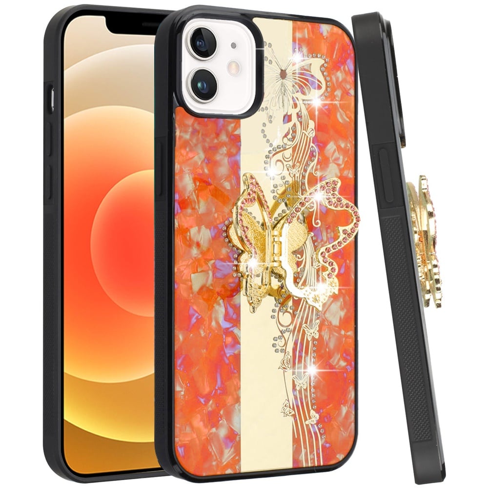 For iPhone 12 / iPhone 12 Pro (6.1") Diamonds 3D Fashion Bling Sparkly Glitter Ornaments Engraving Hybrid with Ring Stand Case Cover