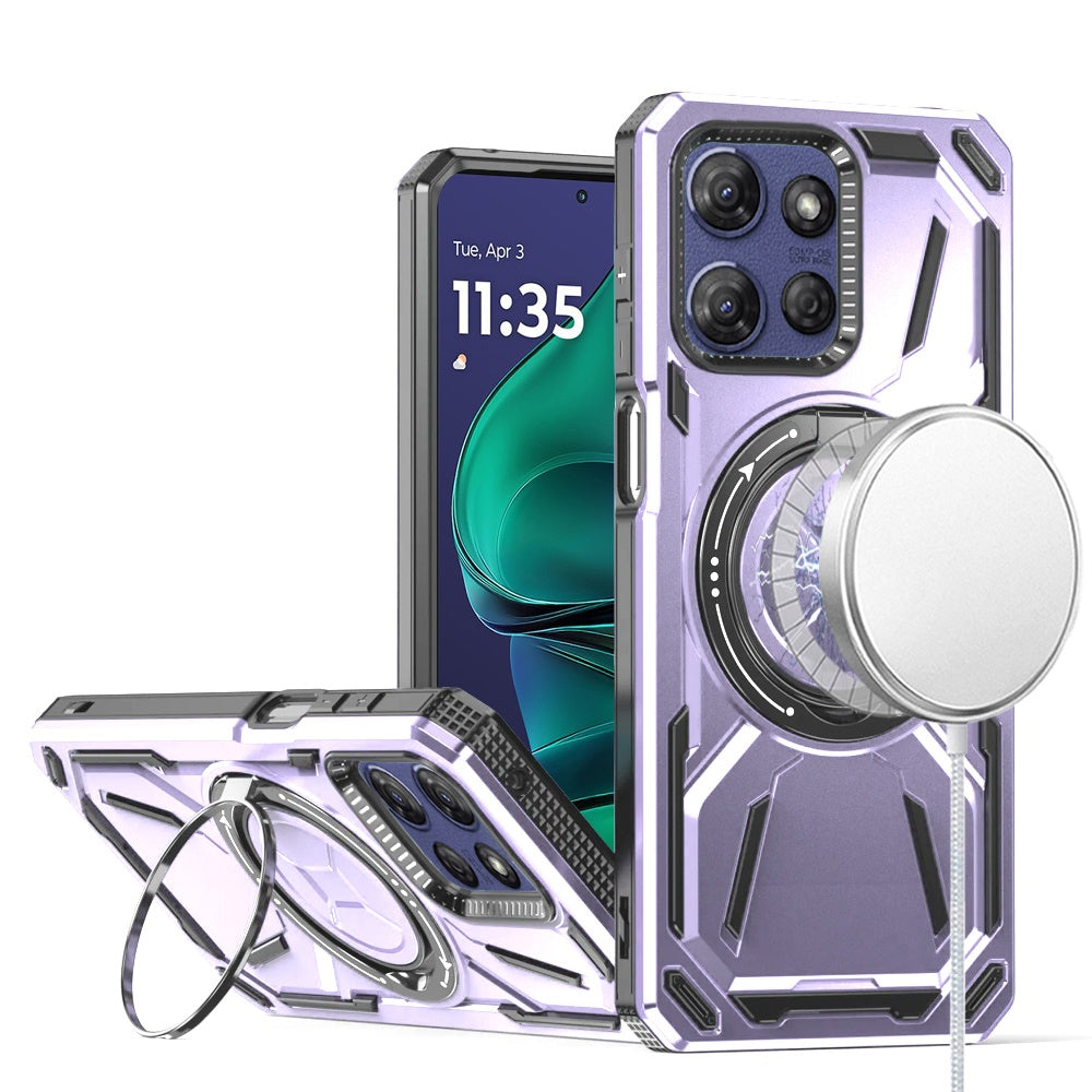 For Motorola Moto G Power 5G 2025 Hybrid Magnetic Ring and 360° Rotational Kickstand with MagSafe Compatible, Military Grade Drop Protection Case Cover