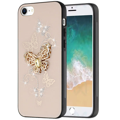 For Apple iPhone 17E /16E Diamonds 3D Fashion Bling Sparkly Glitter Ornaments Engraving Hybrid with Ring Stand Case Cover