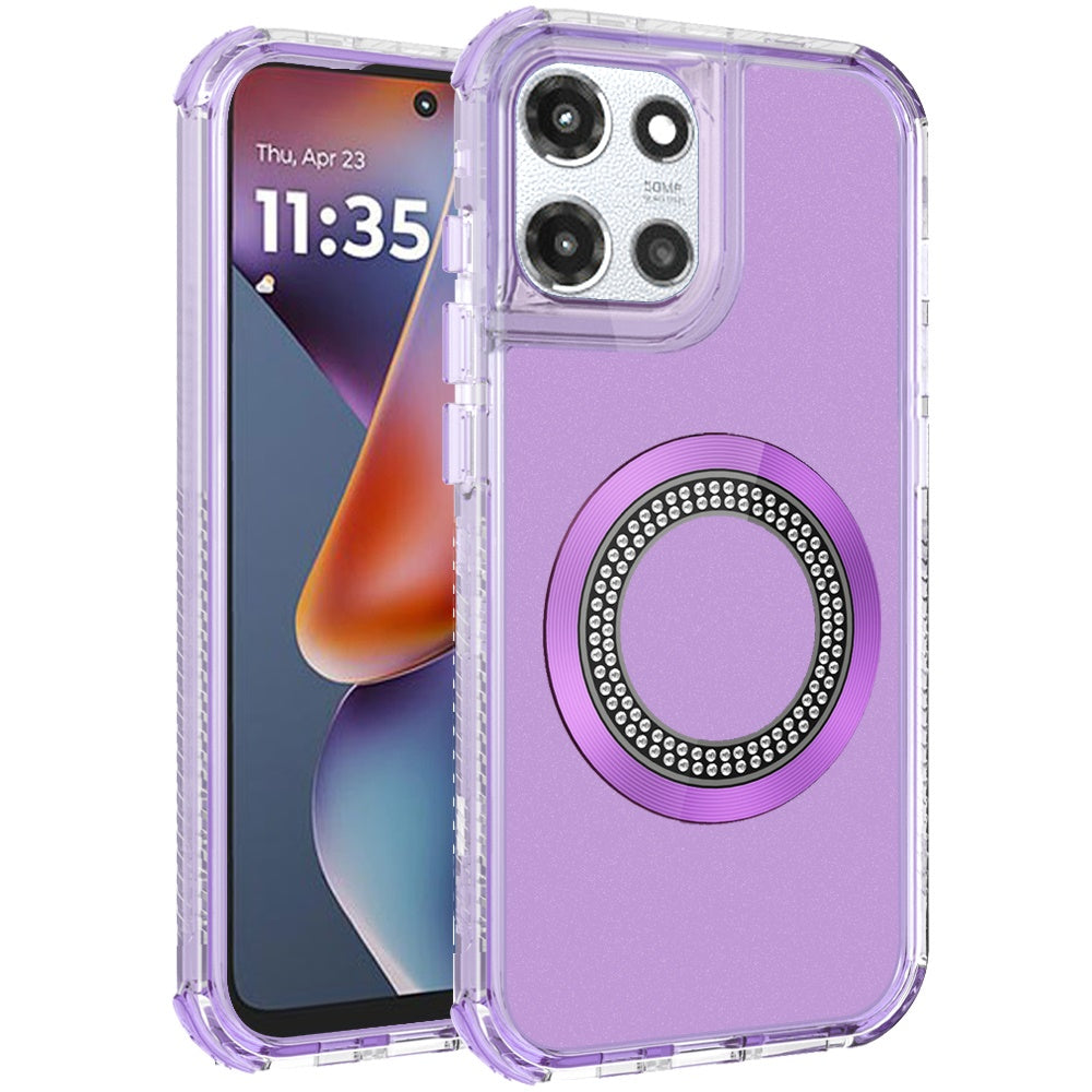 For Motorola Moto G 5G /Moto G 2025 Magnetic Circle Compatible with Magsafe, Bling Glitter Sparkle 3-in-1 Hybrid Shockproof TPU Bumper Case Cover