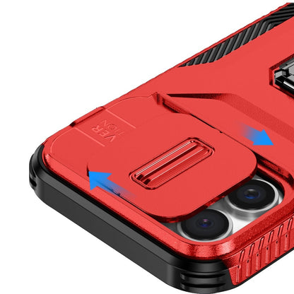 For Apple iPhone 13 Pro Max Case, Camera Cover with Magnetic Rotation Ring Stand, Military Grade Hybrid Hard TPU Shockproof Case Cover Red