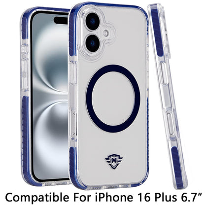 For Apple iPhone 16 Plus (6.7") Hybrid Transparent TPU Circle Magnetic [Compatible with MagSafe] Shockproof Color Frame Bumper Case Cover