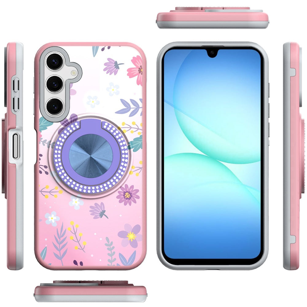 For Samsung Galaxy S25 Fan Edition /Galaxy S25 FE Pattern Design Hybrid with Invisible Ring Stand & Magnetic Back, Shockproof Protective Grip Case Cover