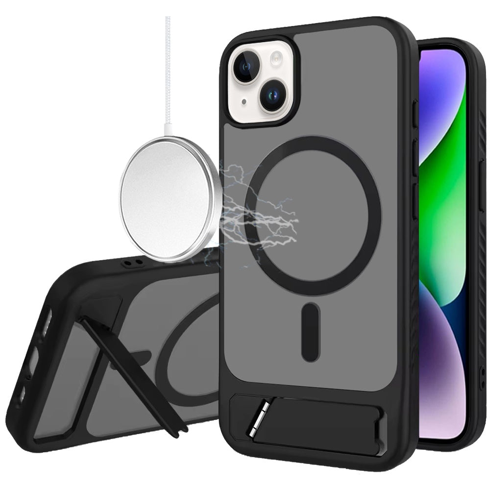 For Samsung Galaxy S26 Ultra Matte Magnetic Circle Back TPU Hybrid Drop Protection with Metal Kickstand Shockproof Design Case Cover Black
