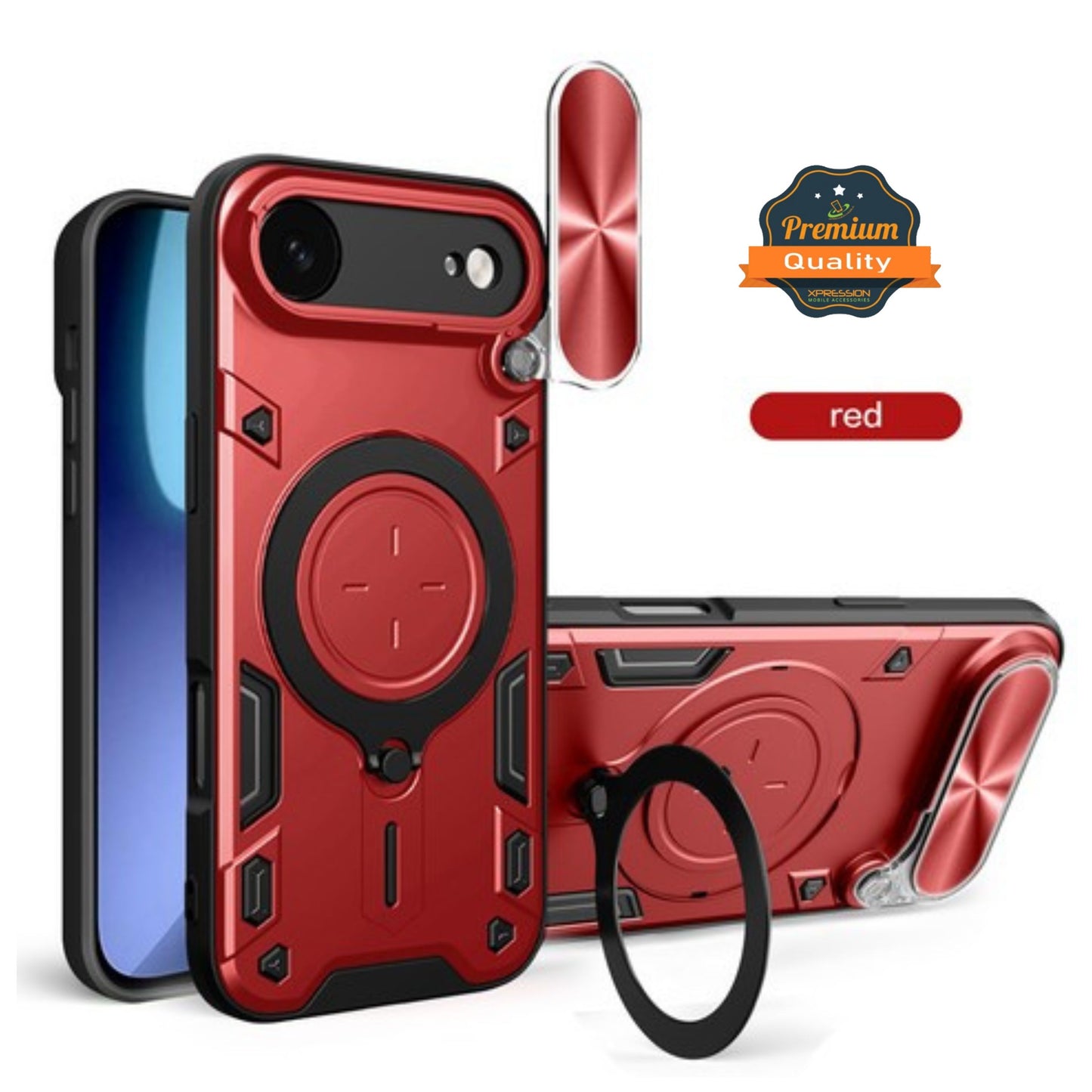For Apple iPhone 17 AIR Hybrid Shockproof with Magnetic Ring Stand, Compatible with Magsafe & Sliding Camera Lens Protector Case Cover