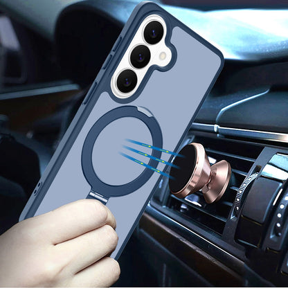 For Samsung Galaxy S26 Magnetic Circle Back with Ring Stand Full Rotation Matte Hybrid Shockproof Case Cover