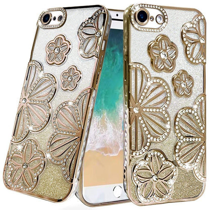 For Motorola Moto G Stylus 5G 2025 Luxury Flower Design Sparkle Glitter Diamond Rhinestone Shimmer Bling Plating Thick TPU Hard PC Case Cover