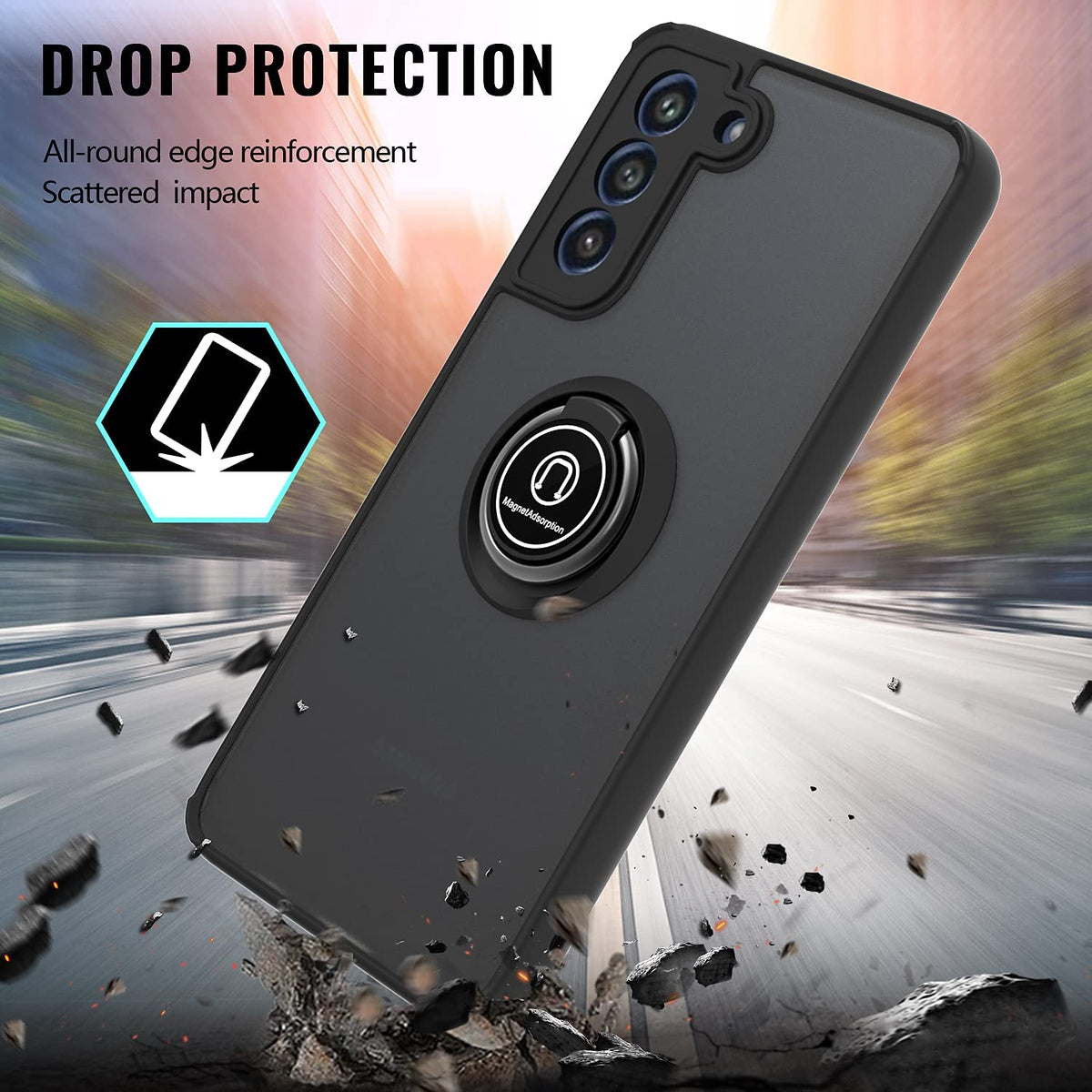 For Samsung Galaxy S26 Ultra Translucent Matte Back Hybrid with Rotatable Metal Ring Holder Kickstand Shockproof TPU (Fit Car Mount) Case Cover