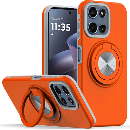 For Motorola Moto G Play 5G 2026 Metal Matte Hybrid with Invisible Rotational Ring Stand, Car Mount Friendly, Military Grade Slim Fit Sturdy Case Cover Cosmic Orange