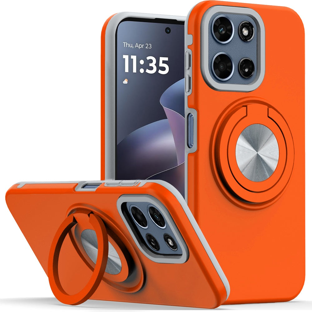 For Motorola Moto G 5G 2026/2025 Metal Matte Hybrid with Invisible Rotational Ring Stand, Car Mount Friendly, Military Grade Slim Fit Sturdy Case Cover Cosmic Orange