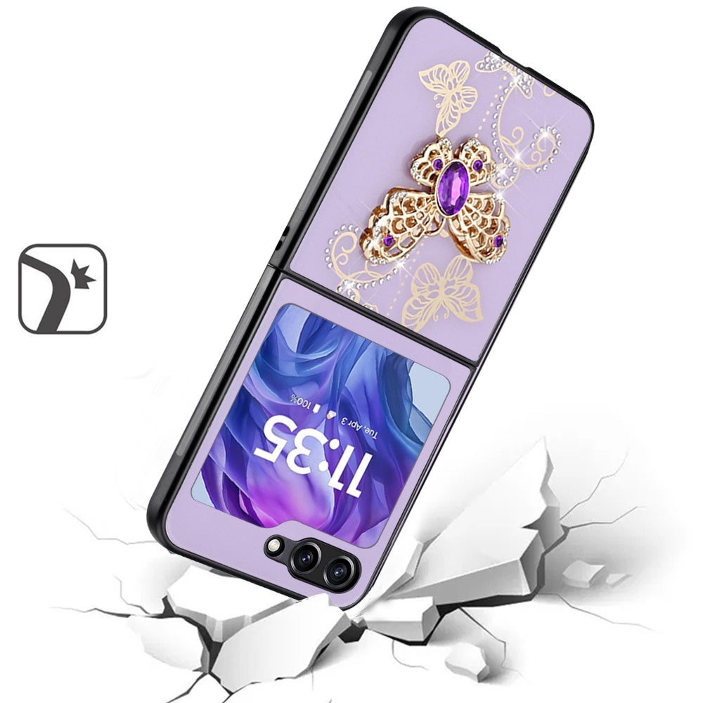 For Samsung Galaxy Z Flip 7 FE Diamonds 3D Fashion Bling Sparkly Glitter Ornaments Engraving Hybrid with Ring Stand Case Cover