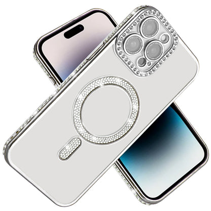 For Apple iPhone 14 Pro Max Bling Case with Diamond Magnetic Circle, Transparent Slim Shockproof Hybrid Slim Fit Case Cover