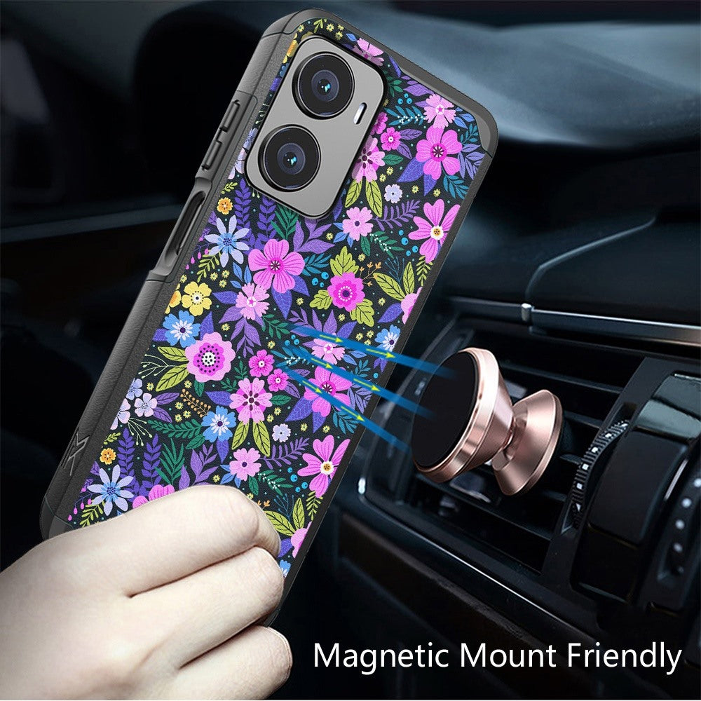 For Cricket Magic 2 5G (2024, 2nd Version) Fashion Graphic Design Hard PC TPU 2in1 Hybrid Shockproof (Magnet Mount Friendly) Case Cover Mystical Floral Boom