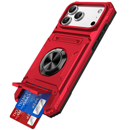 Phone Case for Apple iPhone 17 Pro Max (6.9") Multi Functional Card Slot Shockproof Metal Ring Hybrid Wallet Rugged Protective Grip Heavy Duty Durable Cover