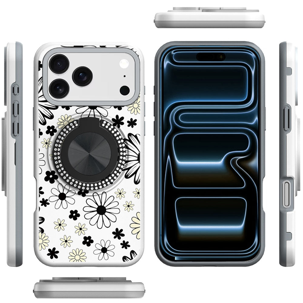 For Apple iPhone 17 Pro Max Pattern Design Hybrid with Invisible Ring Stand & Magnetic Back, Shockproof Protective Grip Case Cover