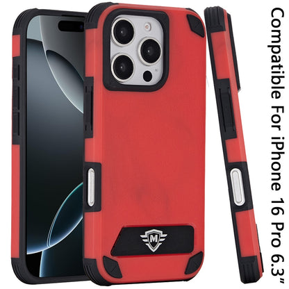 For Apple iPhone 16 Pro Heavy Duty Magnetic Hybrid Kickstand Shockproof Protection Rugged Design Secure Grip Built In Stand Design Case Cover Red