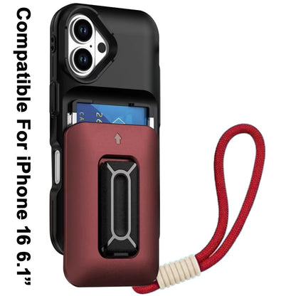For Apple iPhone 16 (6.1") Wallet Case with 2- Credit Card Holder, Wrist Strap & Kickstand Hybrid Shockproof TPU Case Cover