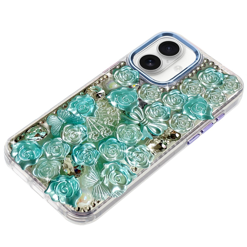 For Apple iPhone 17 (6.3") Muti-Color Floral Fashion Bling Crystal 3D Full Diamonds Stones Sparkle Rhinestone Glitter Hybrid Case Cover