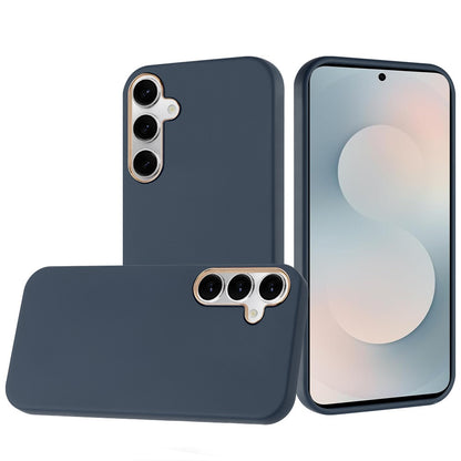 For Samsung Galaxy S25 FE /S25 Fan Edition Slim Classic Hybrid Around Rubber Gummy Gel Slick Hard PC Silicone TPU Chromed Button Case Cover Dark Blue