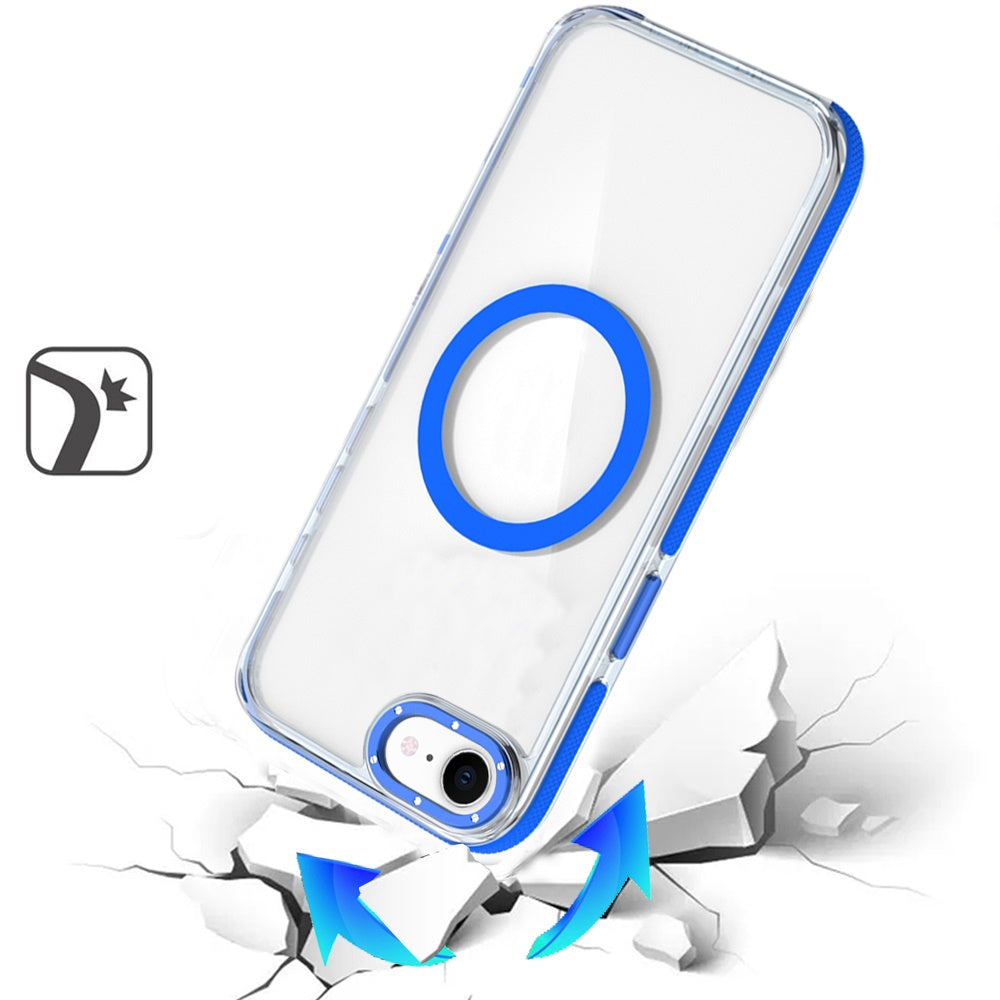For Apple iPhone 17E /16E Transparent Back with Colorful Frame, Strong Magnetic Circle, MagSafe Compatible, Slim Shockproof Protection Case Cover