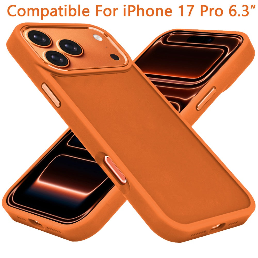 For Apple iPhone 17 Pro (6.3") Slim Fit Hybrid Transparent Thick Acrylic with Metal Buttons Frame Protective Hard PC + TPU Shockproof Case Cover Cosmic Orange