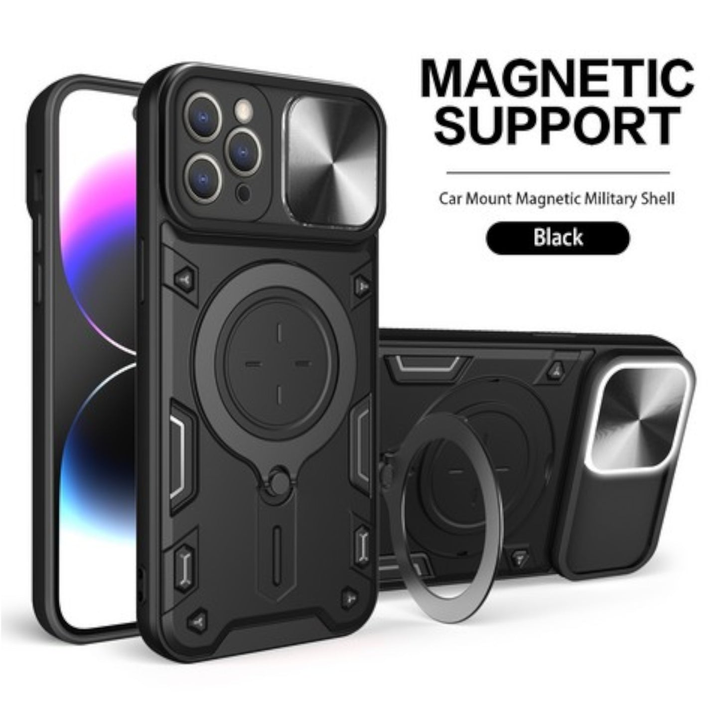 For Apple iPhone 17 AIR Hybrid Shockproof with Magnetic Ring Stand, Compatible with Magsafe & Sliding Camera Lens Protector Case Cover