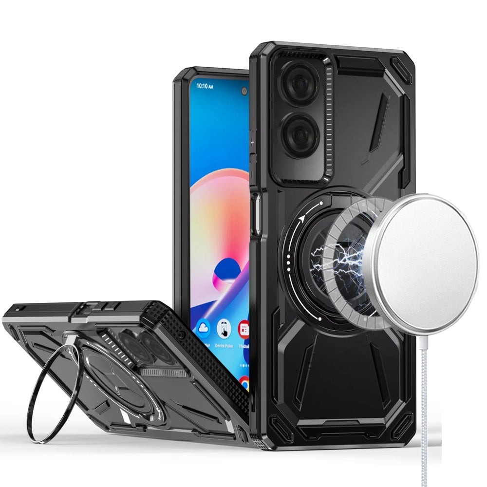 For TCL 50 SE Hybrid Magnetic Ring and 360° Rotational Kickstand with MagSafe Compatible, Military Grade Drop Protection Case Cover Black