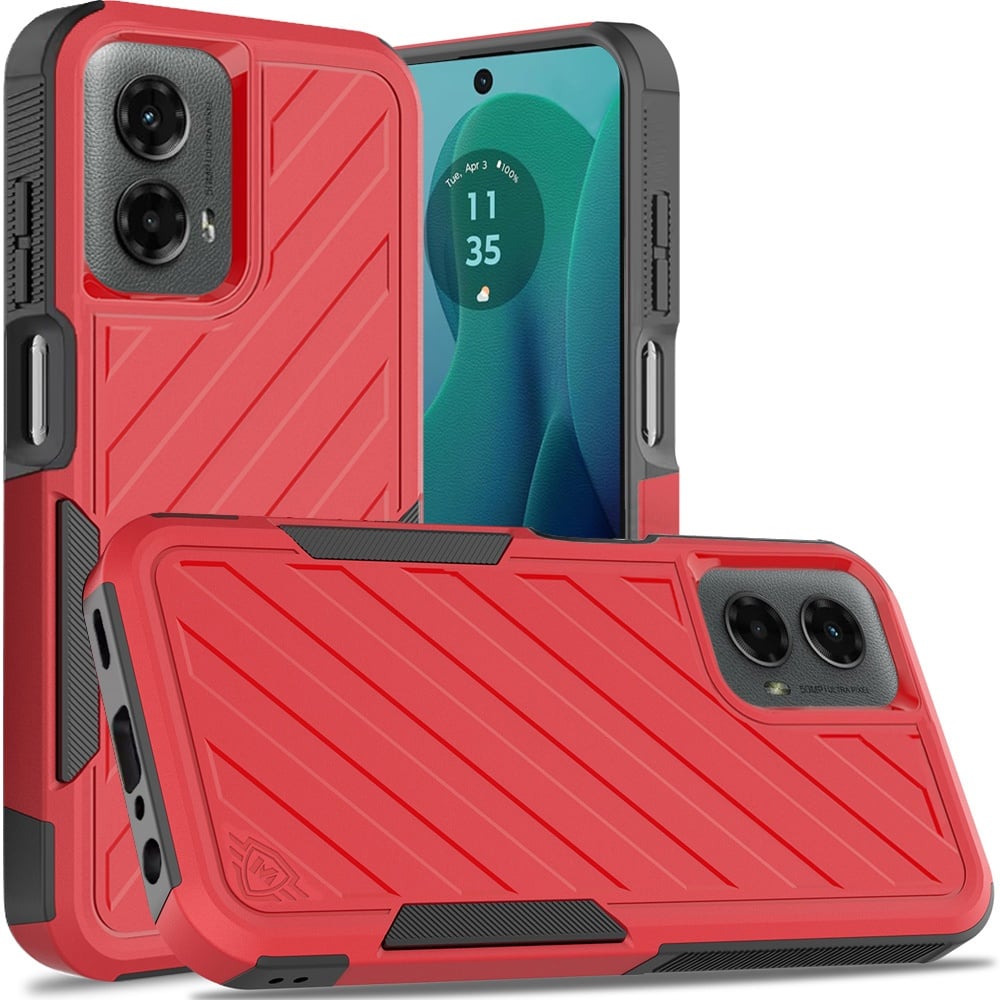 For Motorola Moto G 5G 2024 Premium Hybrid Rugged lined Shockproof Textured 2-in-1 Non-Slip Hard PC & TPU Non Slip Tough Case Cover Red+Black