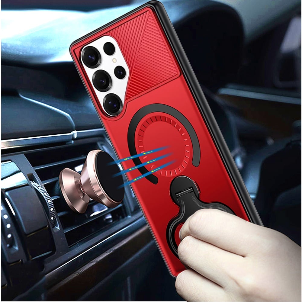 Phone Case for Samsung Galaxy S25 Ultra Magnetic 2 Ring Stand Car Mount Friendly Shockproof Rugged Grip Armor Dual Ring Kickstand Heavy Duty Hybrid Cover