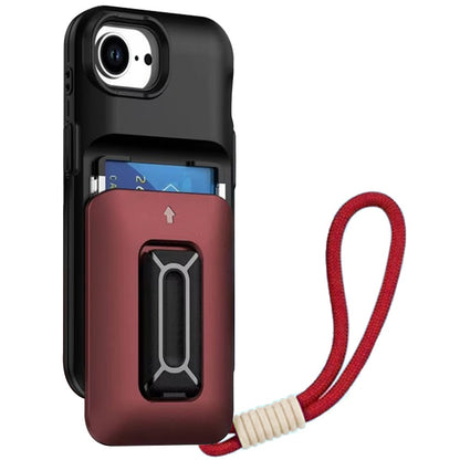 For Apple iPhone 16e Wallet Case with 2- Credit Card Holder, Wrist Strap & Kickstand Hybrid Shockproof TPU Case Cover