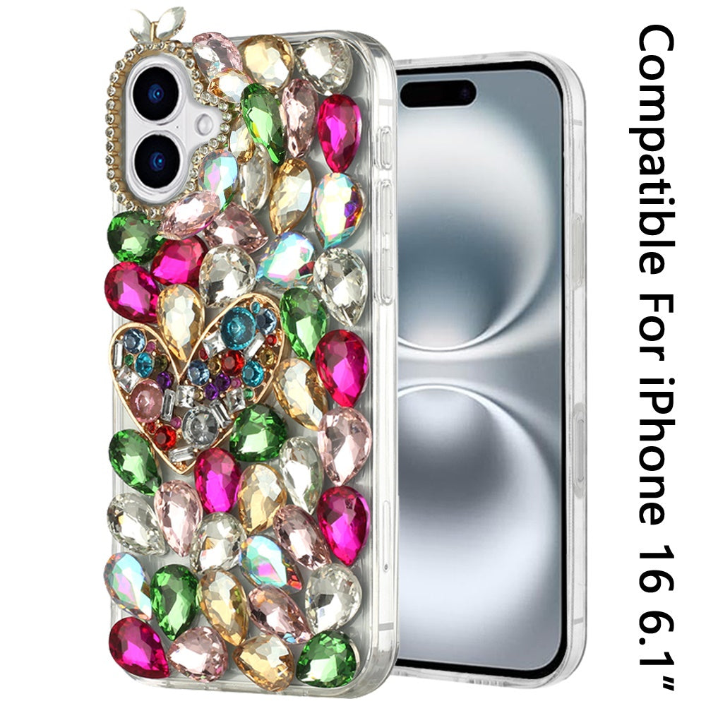 For Apple iPhone 16 Pro (6.3") Bling Crystal 3D Full Diamonds Luxury Sparkle Rhinestone Hybrid Protective Case Cover