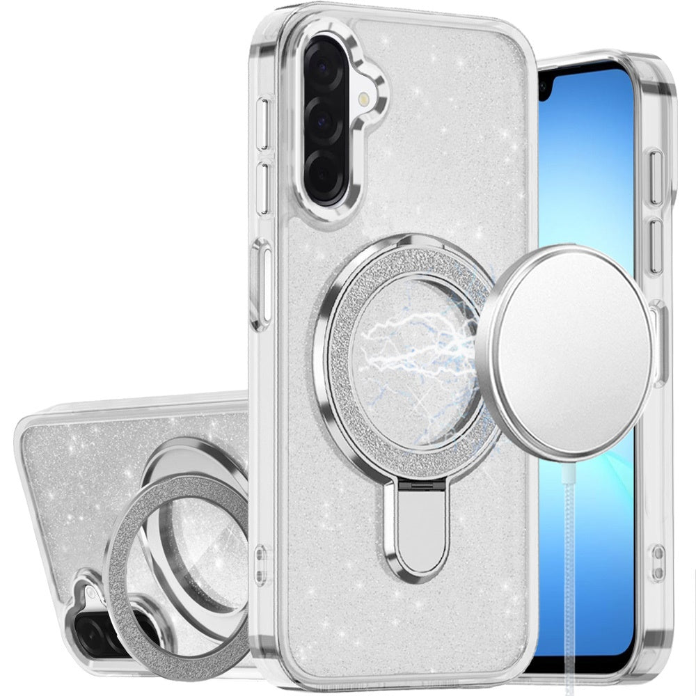 Phone Case for Samsung Galaxy A17 5G Colofull Transparent Glitter Magnetic Ring Stand Shockproof Rotating Grip Protective Hybrid Durable Cover